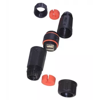 IT-BUDGET vízálló RJ45 csatlakozó IP68 Cat.6A kültéri és ipari használatra - 2 x RJ45 aljzat - fekete (90ITBKK6AIP68)