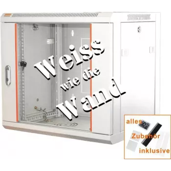 IT-BUDGET 19 inch hálózati szekrény SWA - 12U - 570x450 mm - üvegajtó - eltávolítható oldallapok - fal-/padlószerelés - tartozékkészlet - tisztafehér 90ITB19WS12645GW
