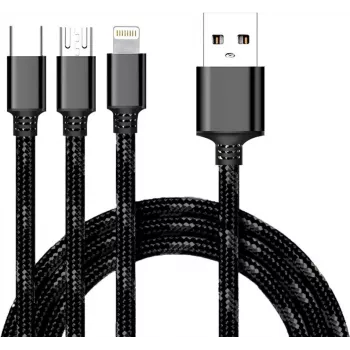 CYOO 3 az 1-ben USB töltő- és adatkábel – Micro USB, USB-C, Lightning – fekete