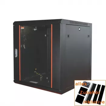 IT-BUDGET 19 inch Network Cabinet SWA - 12U - 570x600 mm - Glass Door - Removable Sides - Wall/Floor Mount - Accessory Set - Black 90ITB19WS1266GS