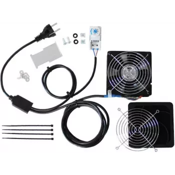 IT-BUDGET IT-szekrény ventilátorkészlet termosztáttal, 160 m³/h, 230 V, előre bekábelezve, 1 ventilátor 90ITBTKD180603KTHS128