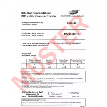TFA Dostmann LOG40 ISO-kalibrált hőmérséklet-adatnaplózó USB PDF, -40 és +60 °C között