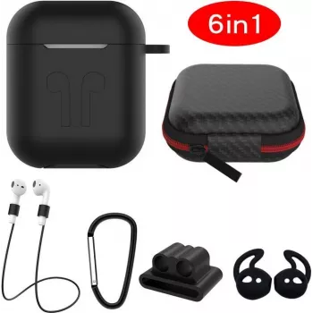 CYOO 6in1 Silicone Cover with Accessories - Black - Apple AirPods Case Sleeve (CY120795)