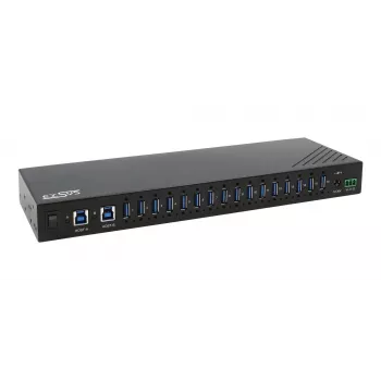 EXSYS EX-11236HMS 16 portos USB 3.2 Gen 1 ipari hub 15KV ESD-védelemmel, fali és DIN-sínre szerelhető