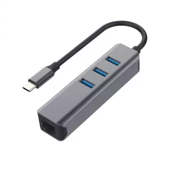 EXSYS EX-1133-N-3 USB 3.2 Gen 1 hub 3x USB-A csatlakozóval és Gigabit Ethernet porttal (USB-C)