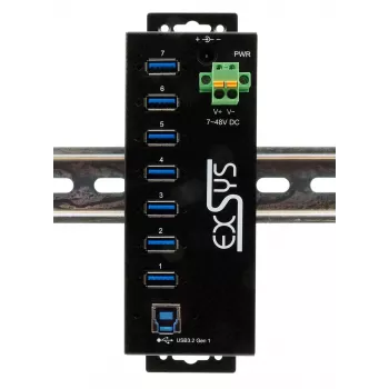EXSYS USB 3.2 Gen1 7 portos ipari hub DIN-sín készlettel és 15 kV ESD-védelemmel (EX-1187HMVS-2)
