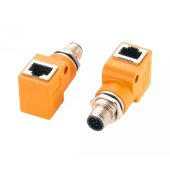 EXSYS EX-49502 M12 A-kódolású 8 pólusú dugó RJ45 aljzatra, 90°-os ipari Ethernet adapter