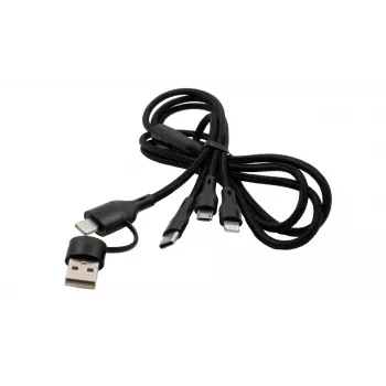 EXSYS EX-K1404 2-in-1 - 3-in-1 USB-C/A - USB-C/Micro B/Lightning nylonfonatos többfunkciós töltő- és adatkábel, 1,2 m, fekete