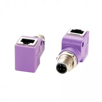 EXSYS EX-49522 M12 D-kódolású 4 pólusú dugó RJ45 aljzatra, 90°-ban hajlított ipari Ethernet adapter