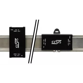 EXSYS EX-1502HMVS ipari 1-port USB-C 3.2 Gen 1 - USB-A adapter 15KV ESD túlfeszültség-védelemmel, DIN-sínre szerelhető, 9-48V DC