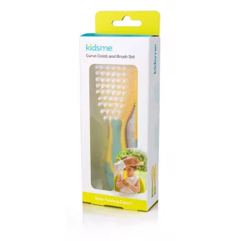 Kidsme bébi hajkefe- és fésűkészlet – puha sörték, BPA-mentes, ergonomikus, fehér/szürke