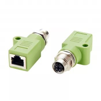 EXSYS M12 X-kódolt 8 pólusú aljzat – RJ45 aljzat adapter, 10Gbps, IP67, nikkelezett sárgaréz EX-49541