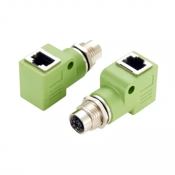 EXSYS EX-49543 M12 X-kódolt 8 pólusú aljzat RJ45 aljzatra 90° adapter, 10GbE, IP67