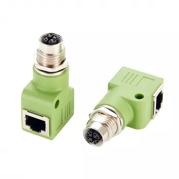 EXSYS EX-49543 M12 X-kódolt 8 pólusú aljzat RJ45 aljzatra 90° adapter, 10GbE, IP67