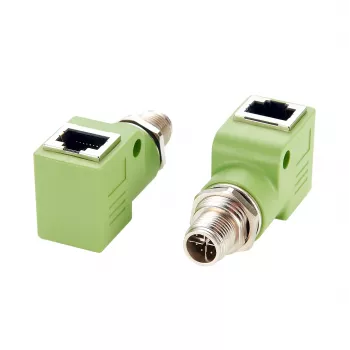 EXSYS M12 X-kódolt 8 pólusú dugó RJ45 aljzatra 90° ipari Ethernet adapter, 10Gbps, IP67, árnyékolt EX-49542