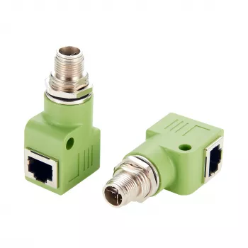 EXSYS M12 X-kódolt 8 pólusú dugó RJ45 aljzatra 90° ipari Ethernet adapter, 10Gbps, IP67, árnyékolt EX-49542