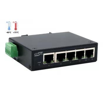 EXSYS 5-portos ipari Ethernet switch, 10/100 Mbps, DIN-sín, -40° és +75°C között EX-6200-T