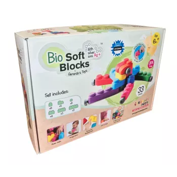 Gerardo's Toys puha építőkockák kerekekkel, 33 darab (25 építőkocka + 8 kerékdarab)