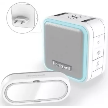 Honeywell DC515SP2L vezeték nélküli ajtócsengő dugós gonggal és nyomógombbal, 150 m hatótávolság, 6 dallam, fehér