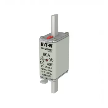 Eaton 80NHG0B NH-biztosíték 0 méret, 80 A, 500 V AC, gG, mechanikus jelző, 3 darabos csomag