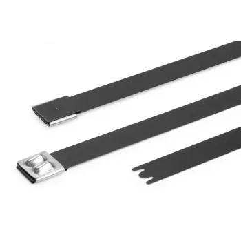 HellermannTyton MBT14XHFC-SS316/SP-BK rozsdamentes acél kábelkötegelő, golyós zár, fekete poliészter bevonattal, 360mm x 7,9mm, UV-stabil, 1 db 111-00299
