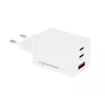 MOVANO GaN 65W 2x USB-C PD + USB-A töltő (fehér)