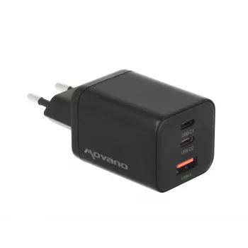 MOVANO GaN 65W 2x USB-C PD + USB-A töltő (fekete)