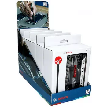 Bosch precíziós csavarhúzó-bit készlet display, 5 készlet 33 darabbal (összesen 165 darab), S2 acél, 1/4 inch hatlap, PH/PZ/S/H/T bitek, mágneses tartó, értékesítési display 2607002837,0