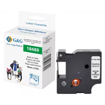 G&G poliamid feliratozószalag 19mm x 3,5m fehér/fekete Dymo Rhino-hoz RL-D-Ny-18489-BK/WT-19MM*3,5M