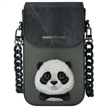 Nimmy Big Eyed Pet 2.0 Panda telefontok táska - fekete PU-bőr
