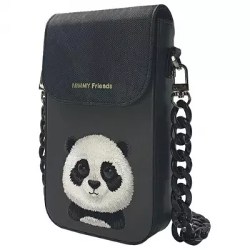 Nimmy Big Eyed Pet 2.0 Panda telefontok táska - fekete PU-bőr