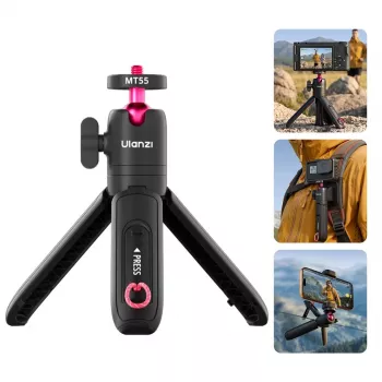 ULANZI MT-55 4 az 1-ben mini állvány szelfibot markolat hátizsák klipsz gömbfejjel, 1/4 inch csavar, telefontartó 60-85mm, alumíniumötvözet, fekete