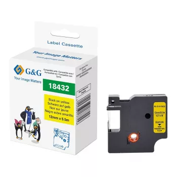 G&G Vinyl címkézőszalag 12mm x 5,5m fekete sárgán Dymo Rhino 18432 RL-D-Vi-18432-BK/YE-12MM*5.5M