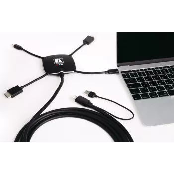 Kramer K-SPIDER többformátumú prezentációs adapterkábel - HDMI/DisplayPort/Mini DisplayPort/USB-C-HDMI/USB - 3,05 m - 4K aktív 91-00015599