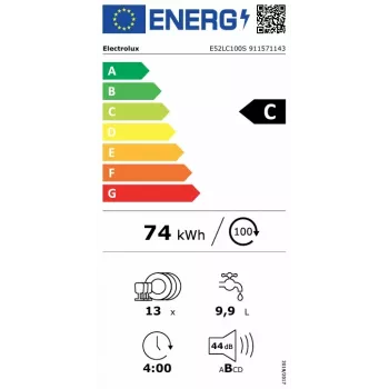 Electrolux E52LC100S teljesen beépíthető mosogatógép, 60 cm, 13 teríték, AirDry, inverteres motor, D energiahatékonysági osztály