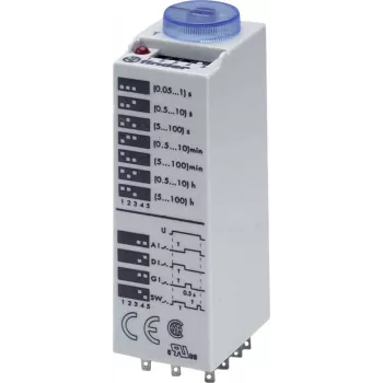 Finder multifunkciós időrelé 85.03.0.024.0000, 24V AC/DC, 3 CO, 16 funkció, DIN sín