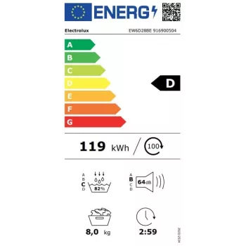 Electrolux EW6D28BE 8kg hőszivattyús szárítógép, A+++ energiahatékonysági osztály, fehér