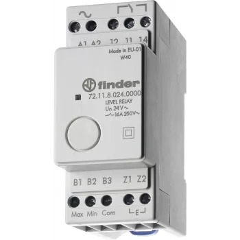 Finder 72.11.9.024.0000 szintfelügyeleti relé, 24V AC/DC, fix 150 kΩ érzékenység, 1 CO 10A, DIN-sín