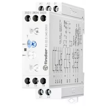 Finder 83.02.0.240.0003 többfunkciós időrelé, 8 funkció, 24-240V AC/DC, 2 váltó