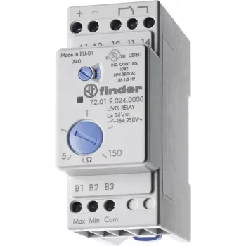 Finder vezetőképes folyadékok szintfigyelő reléje, 24V AC/DC, 1 CO, 72.01 sorozat 720180240002