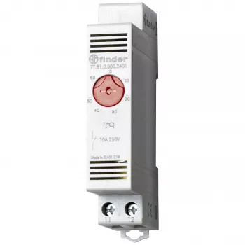 Finder kapcsolószekrény-termosztát 7T.81.0.000.2402, 1 NC érintkező, 250 V AC, 10 A, 0-60 °C, DIN-sín