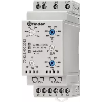 Finder 3 fázisú felügyeleti relé, 380-415 V AC, 2 CO, DIN-sín, 35 mm 704284002032