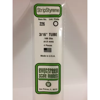 Evergreen 226 Polystyrene Tube 4.8 mm x 350 mm, 4 Pieces