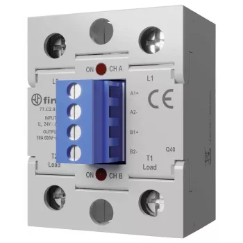 Finder 77 sorozat félvezető relé, 50 A, 660 V AC, 24 V DC vezérlés, pillanatkapcsolás, 77C290248671