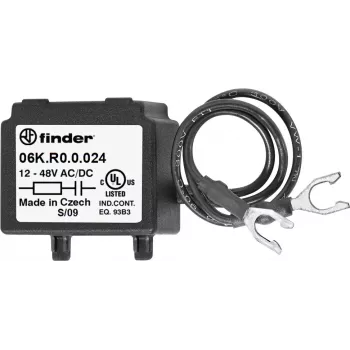 Finder 06K.R0.0.024 RC oltómodul relétekercsekhez, 6-24V AC/DC, 100Ω + 0,1µF, dugaszolható modul