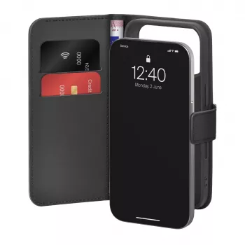 PURO könyvtok iPhone 17 Pro-hoz, fekete Eco-bőr, 2 kártyarekesz PUIPC17P63BOOKC8BLK