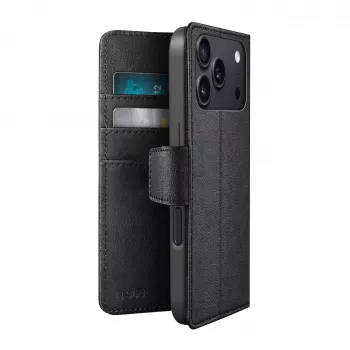 SBS Wallet Classic tok iPhone 18 Pro Max készülékhez, pénztárcával és kitámasztóval - fekete
