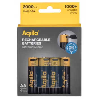 AQIILA USB-C újratölthető AA lítium-ion akkumulátorok, 1,2V, 4 darabos csomag (AQ200AA367C4)