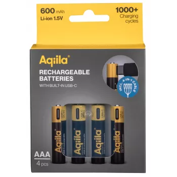 AQIILA AAA NiMH akkumulátorok USB-C-vel, 1,2 V, 600 mAh, 4 darabos csomag AQ60AAA374C4