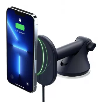 iOttie Velox mágneses vezeték nélküli töltő műszerfal- és szélvédőtartó - 7,5W Qi gyorstöltés, MagSafe kompatibilis, fekete
